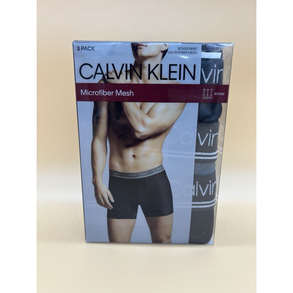 Calvin Klein Men's Boxer Briefs 3 Pack Microfiber Mesh XL Black NIB BRAND NEW